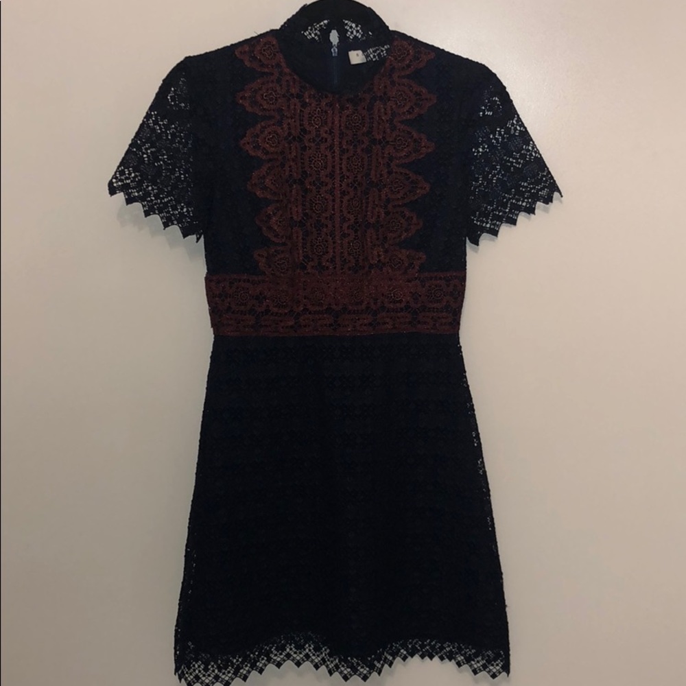 Sandro blue and maroon lace dress
